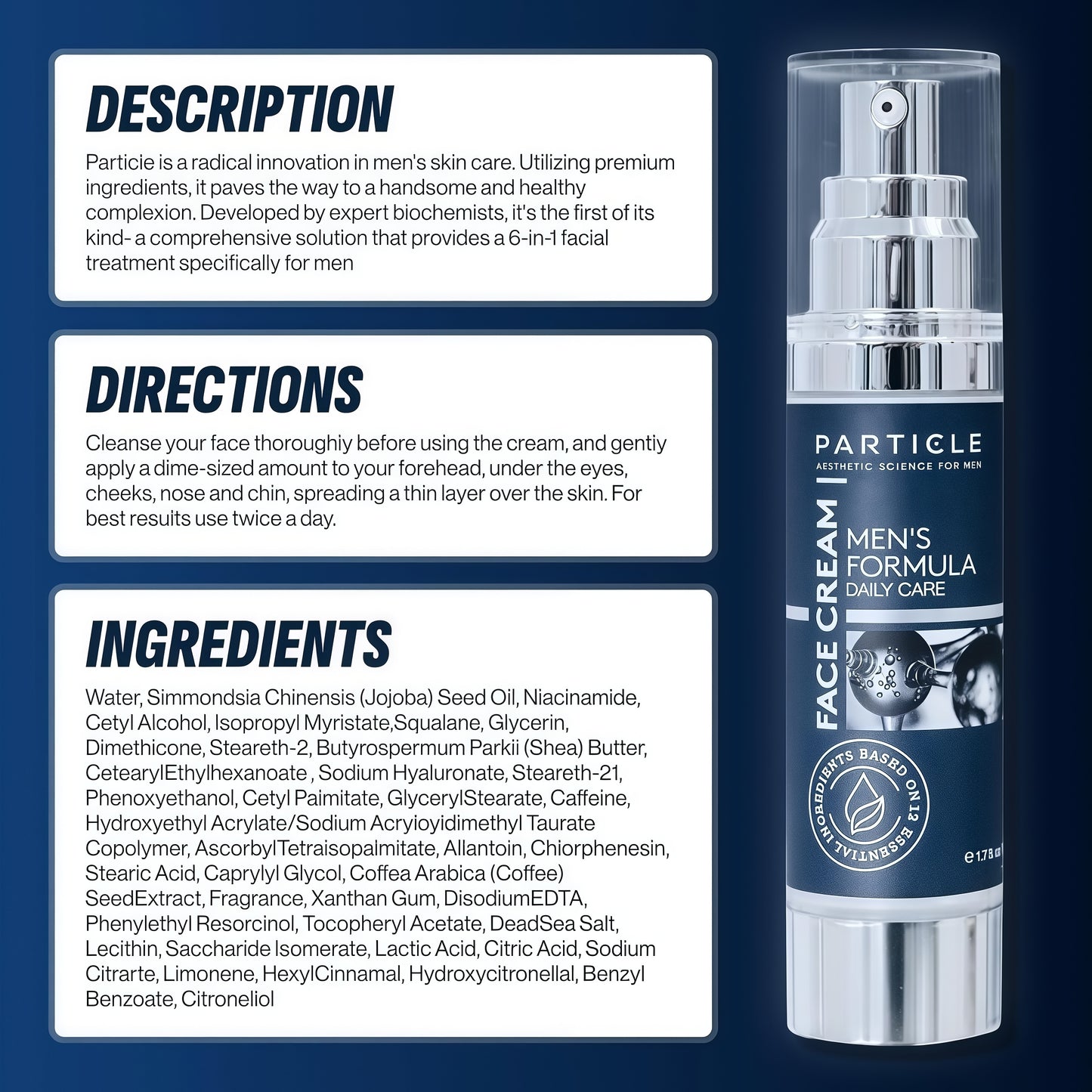 Particle 6-in-1 Face Cream for Men, Men’s Daily Hydrating Moisturizer with Vitamin C, Jojoba Oil, Vitamin E & Hyaluronic Acid, Skin Care Routine, Healthy Skin Support, Pack of 1, 1.7 FL OZ