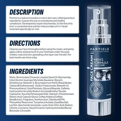 Particle 6-in-1 Face Cream for Men, Men’s Daily Hydrating Moisturizer with Vitamin C, Jojoba Oil, Vitamin E & Hyaluronic Acid, Skin Care Routine, Healthy Skin Support, Pack of 1, 1.7 FL OZ